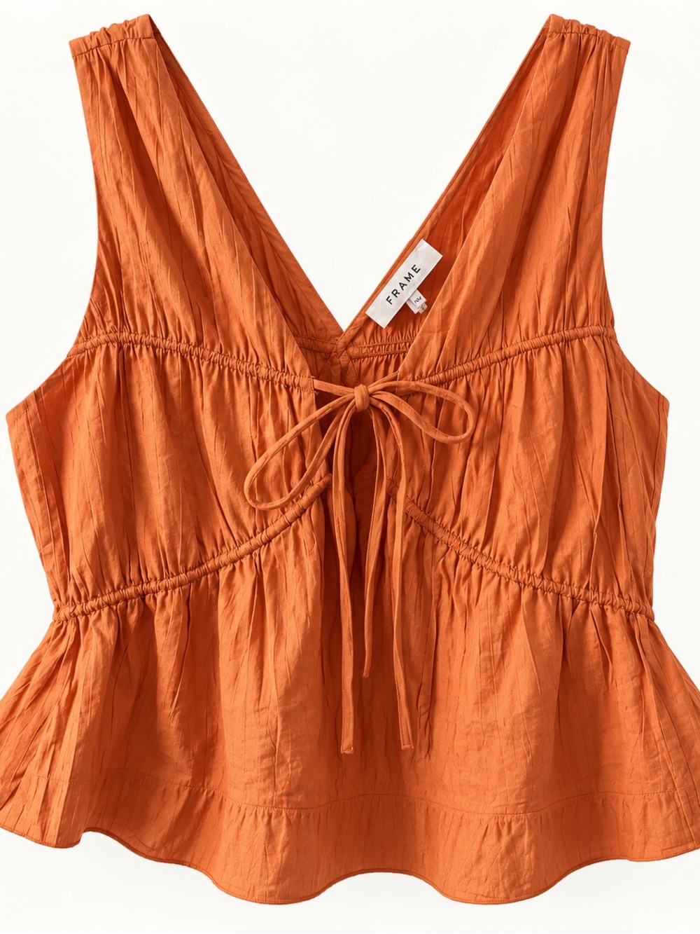 FRAME Cinched Crinkle Tank – Terracotta – Size M